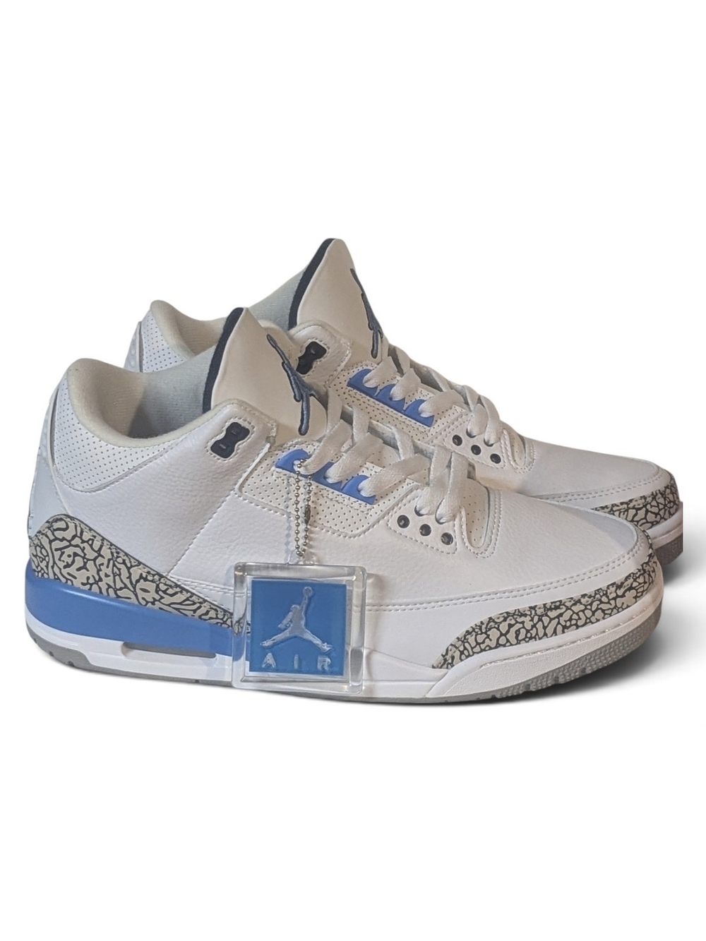 Nike White and University Blue Retro Basketball Sneakers with Elephant Print